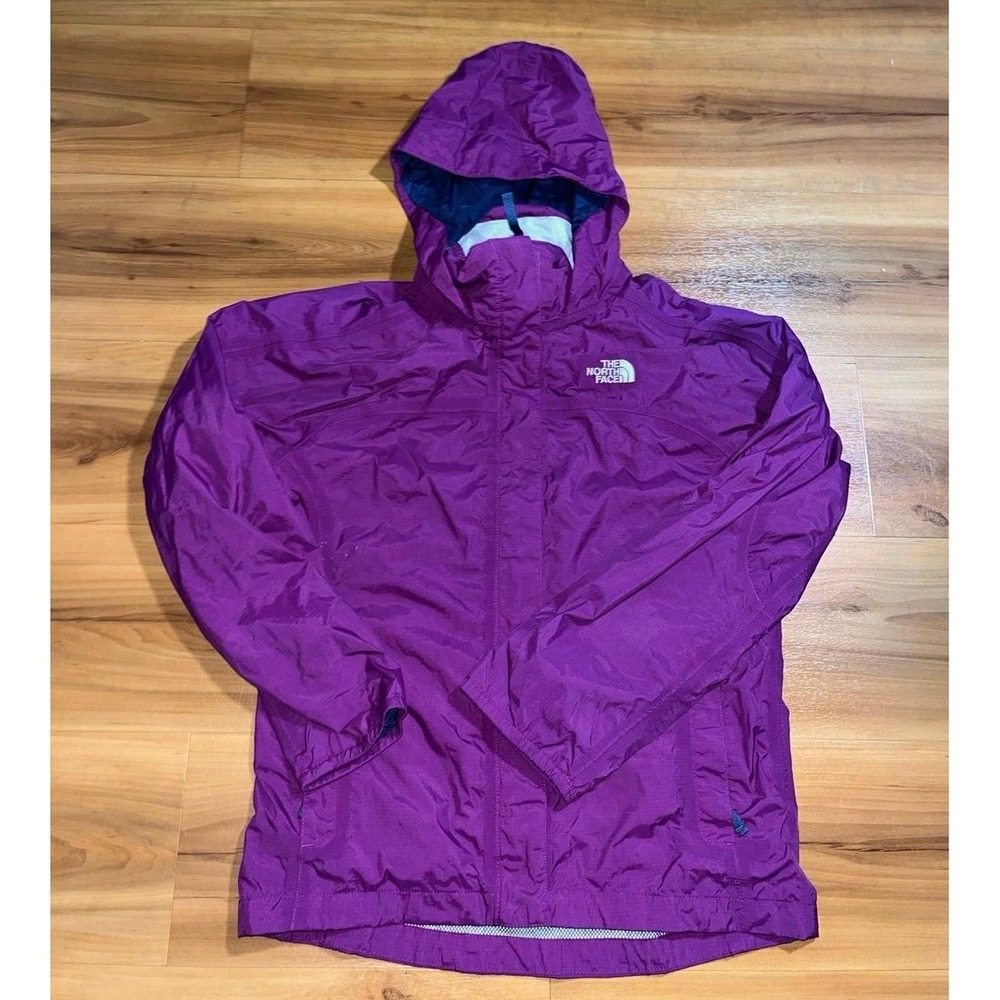 Girls The North Face Purple Hyvent Hooded Full Zip Lightweight Raincoat Jacket